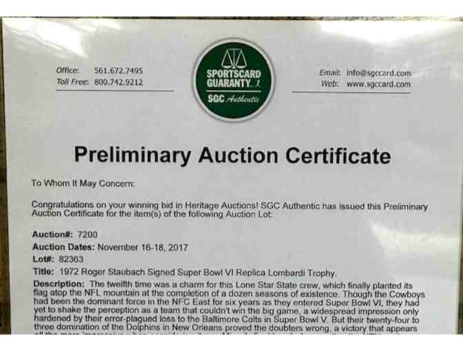 1972 Roger Staubach Autographed  Super Bowl VI Replica Lombardi Trophy