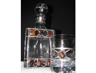 Decanter and Glasses with Amber Accents
