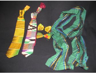 Kente cloth bow ties, long ties and shawl