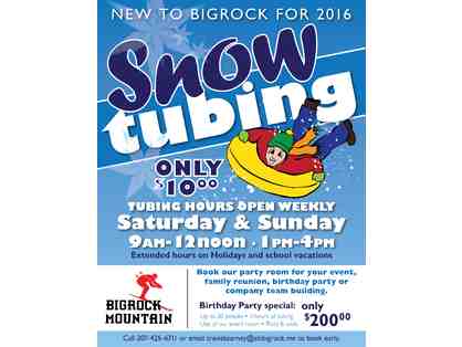 Have a Tubing Party at Bigrock Mountain! 3 hours of Tubing, Pizza, Soda (Up To 20 People)