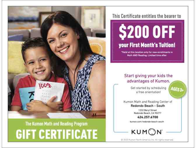 KUMON Math and Reading Learning Center $200 off certificate on the purchase of a program