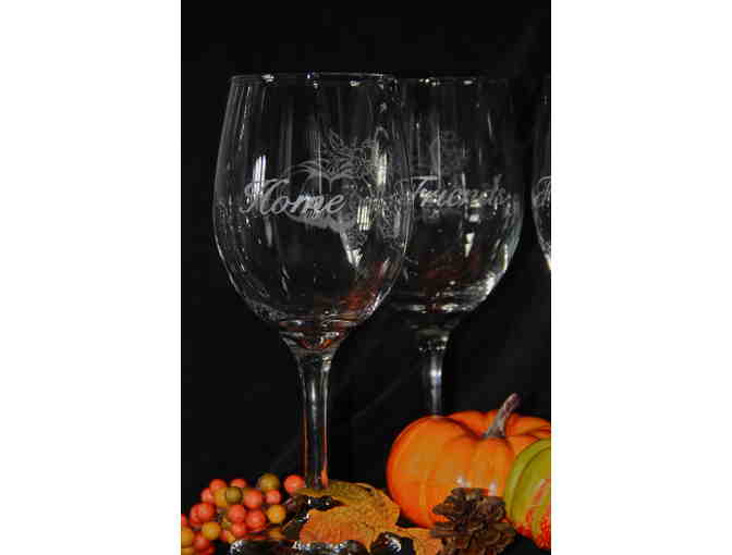 Set of 4 Hand Etched Wine Glasses