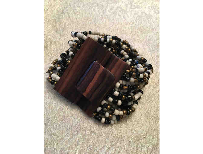 Hand-beaded Belt & Bracelet Set with Rosewood buckles, handmade in Indonesiaesi