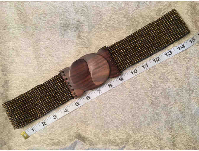 Hand-beaded Belt & Bracelet Set with Rosewood buckles, handmade in Indonesiaesi