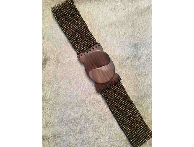 Hand-beaded Belt & Bracelet Set with Rosewood buckles, handmade in Indonesiaesi