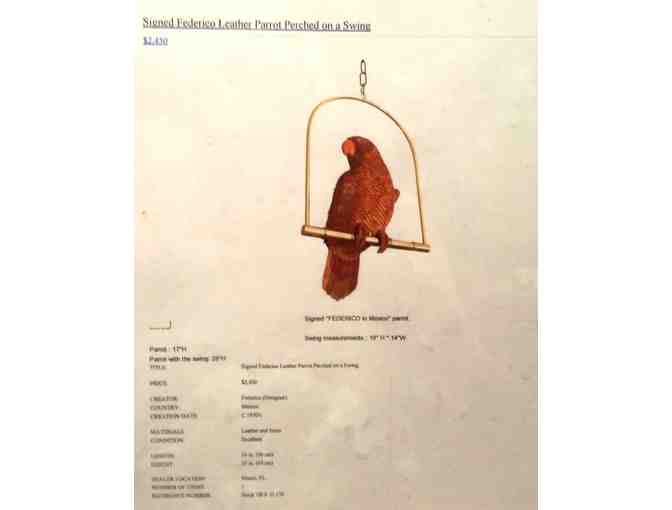 Signed Federico in Mexico - Leather Parrot Perched on a Brass Swing