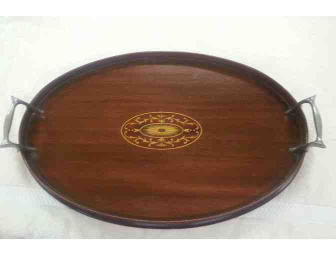 Mahogany Serving Tray - Antique-Inlaid Wood Marquetry - Georgian Period