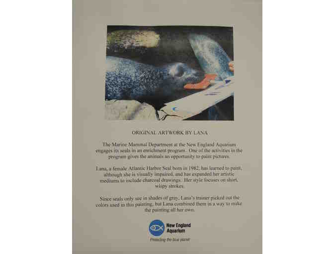 New England Aquarium passes, plush penguin, and seal painting