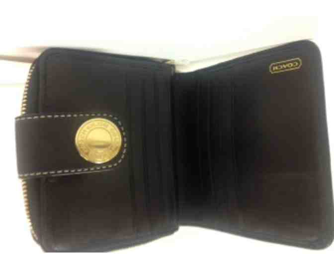 COACH Signature Stripe Medium Zip Around Front Snap Wallet