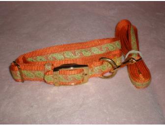 Orange Paisley Collar and Leash Set (#1)