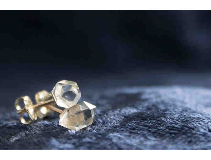 Herkimer Diamond Quartz Earrings, 18k Gold