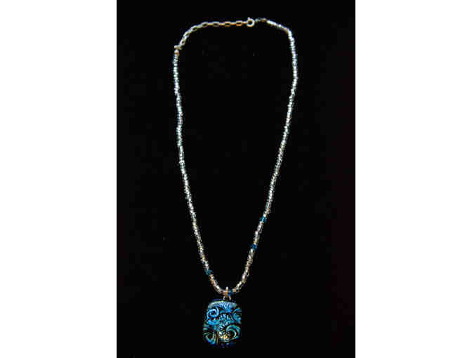 Fuzed Glass Pendant on Crystal Beaded Chain