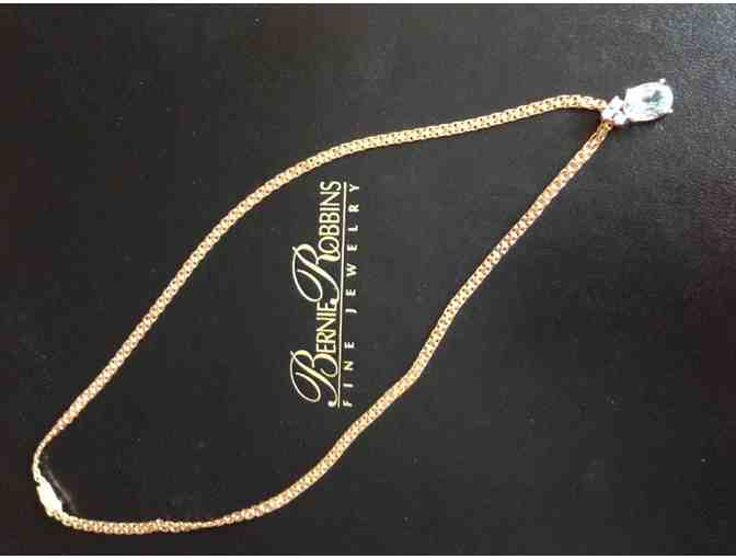 14K Gold Necklace with Sparkling Blue Topaz and Diamonds