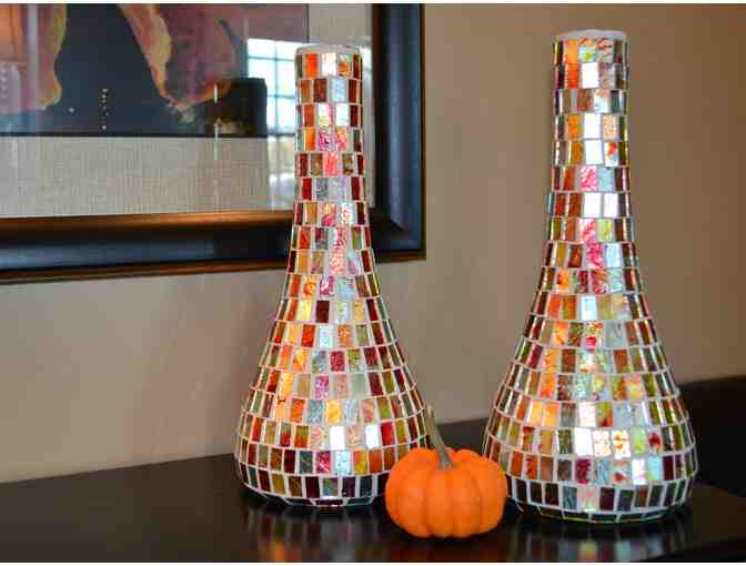 Two Red and Orange Mosaic Vases