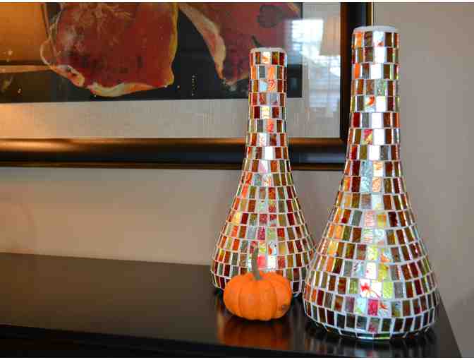 Two Red and Orange Mosaic Vases