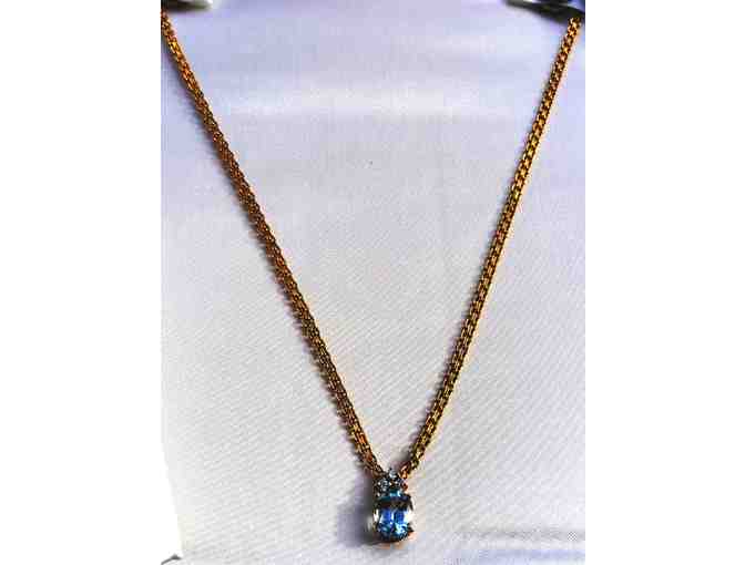 14K Gold Necklace with Sparkling Blue Topaz and Diamonds