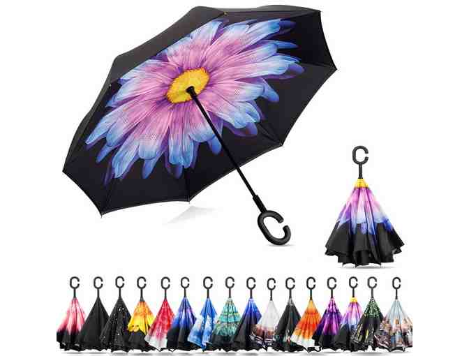 2 Double Layer Inverted Umbrellas with C-Shaped Handle, Windproof, UV Protection - Photo 2