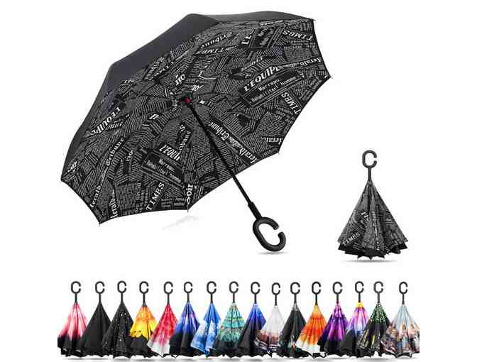 2 Double Layer Inverted Umbrellas with C-Shaped Handle, Windproof, UV Protection - Photo 1