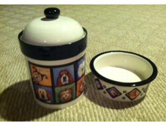 Whimsical Dog Stoneware Treat Jar and Bowl