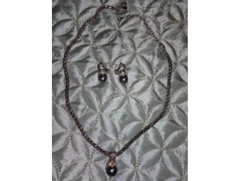 16' Silver and Cultured Black Pearl Necklace with Matching Earrings