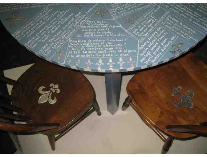 Child's Antique 'Fleur de Lys' Nursery Rhyme Table & Chairs