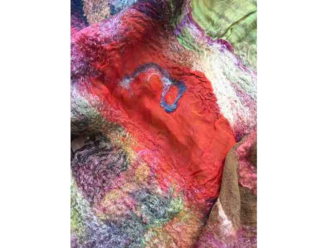 Nuno Felt Silk Collage Scarf, Handmade by Artist