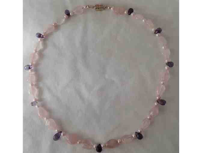 Rose Quartz Necklace with Freshwater Pearls and Amethyst