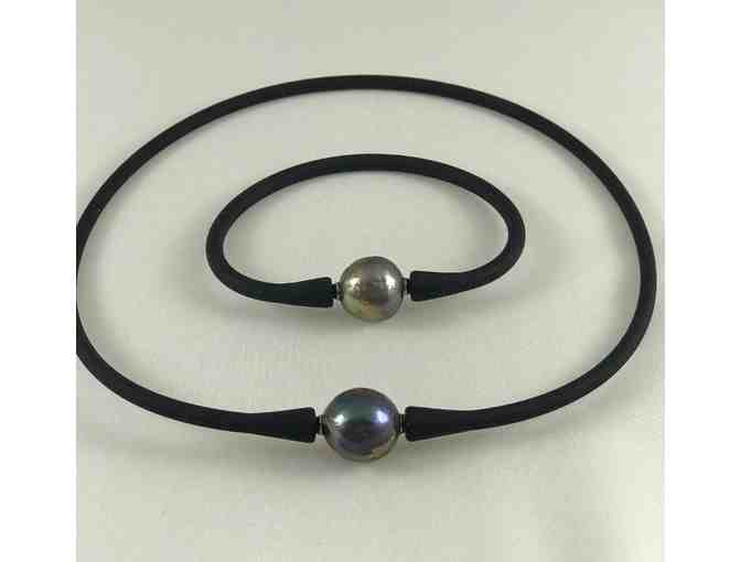 Iridescent Pearls on Rubber Bracelet and Necklace