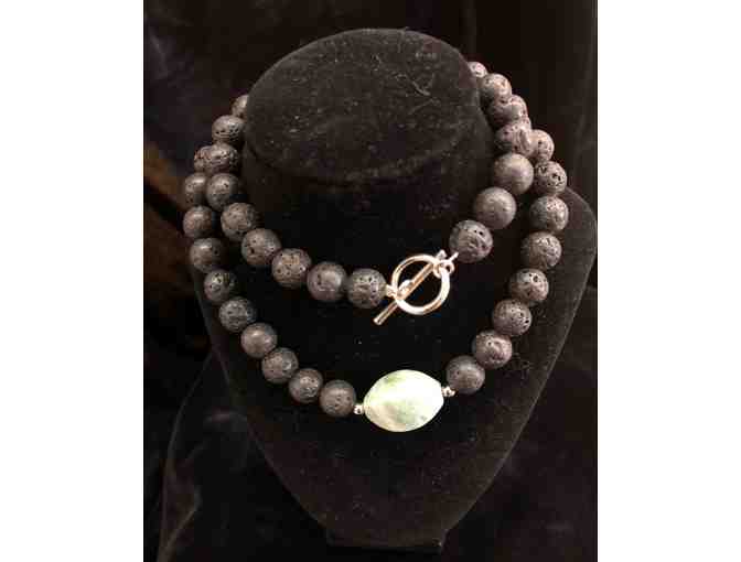 Black Volcanic Rock Necklace with Jade Stone and Sterling Clasp, made in Guatemala