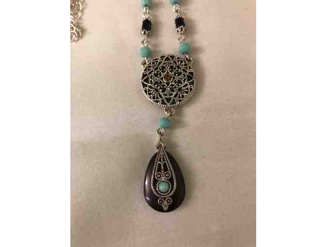 Silver turquoise and brown necklace