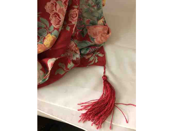 Red Floral Scarf w tassels