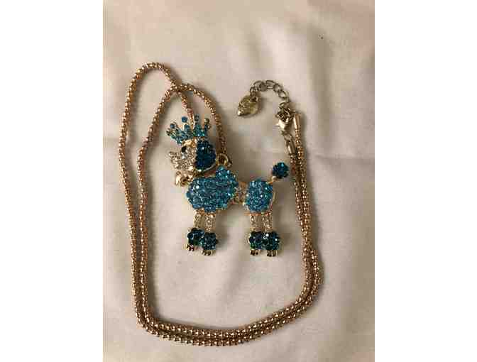 King Poodle Necklace - with Rhinestone and Turquoise Stone