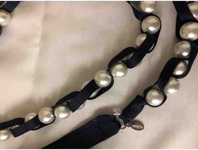 Beautiful Pearls on Navy Satin Ribbon