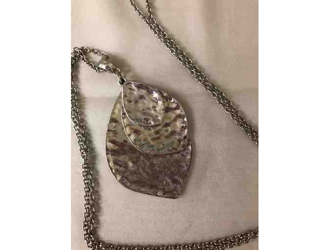 Long Silver toned Chain with Three Pendants