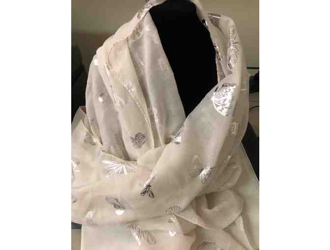 Cream with silver butterflies and dragonflies scarf