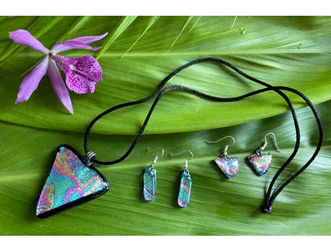 Iridescent Dichroic Art Glass Pendant & 2 Earring Sets by Lori Kizer, Kauai