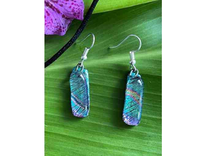 Iridescent Dichroic Art Glass Pendant & 2 Earring Sets by Lori Kizer, Kauai