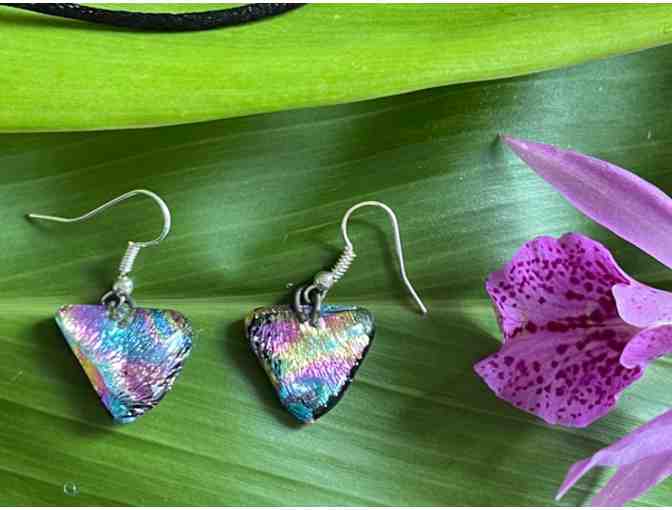 Iridescent Dichroic Art Glass Pendant & 2 Earring Sets by Lori Kizer, Kauai