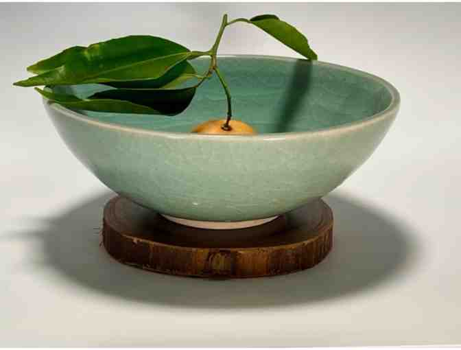 Green Ceramic Alms Bowl by Pat White, Kauai