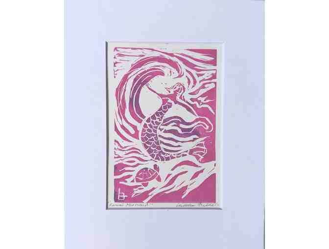 Kauai Mermaid Original Linocut by Liedeke Bulder