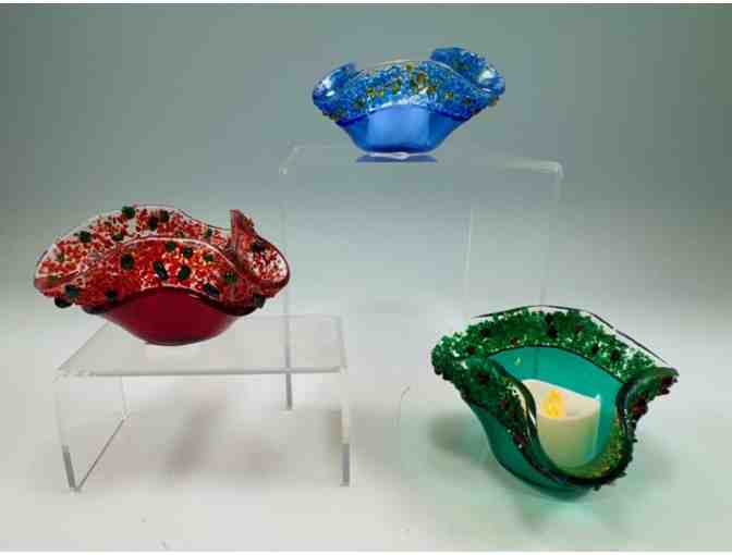 Handcrafted Set of Three Glass Votive Holders by Kela&rsquo;s Glass