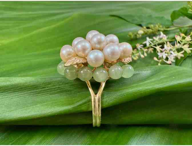 Clusters of Pearls and Jade 14K Gold Ring
