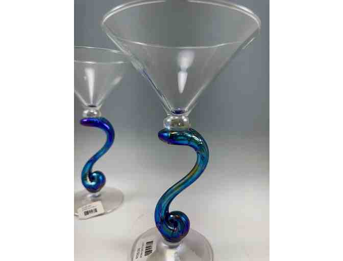 Handblown Two Dichroic Glass Martini Glasses By Kela's Glass