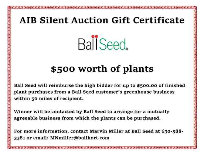 $500 Ball Seed Gift Certificate