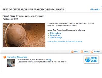 9 Gift Certificates for Humphry Slocombe ICE CREAM