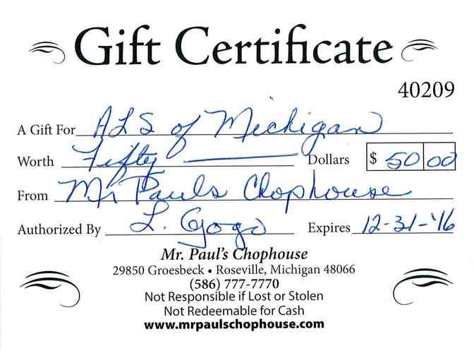 Mr. Paul's Chophouse Gift Certificate - Photo 1