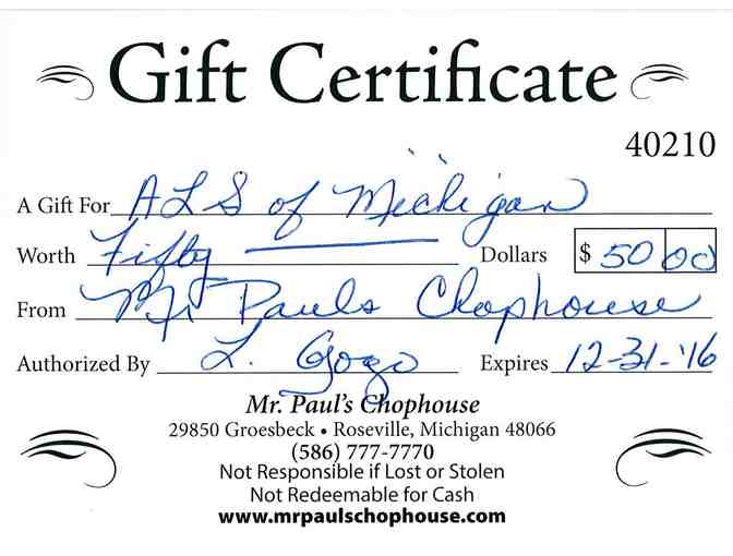 Mr. Paul's Chophouse Gift Certificate - Photo 1