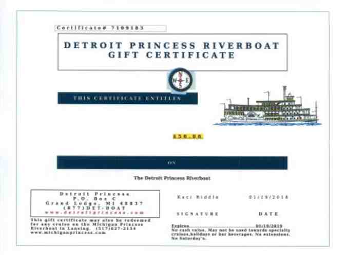$50 Detroit Princess Riverboat Gift Certificate
