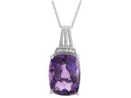 Tappers - Sterling Silver Large Amethyst and Diamond Pendant Necklace