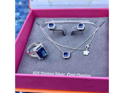MODERN SAPPHIRES Set of 3 (Necklace, Earrings & Ring Size 7)